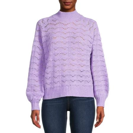 Time and Tru Women s Pointelle Lurex Crew Neck Sweater | Walmart (US)