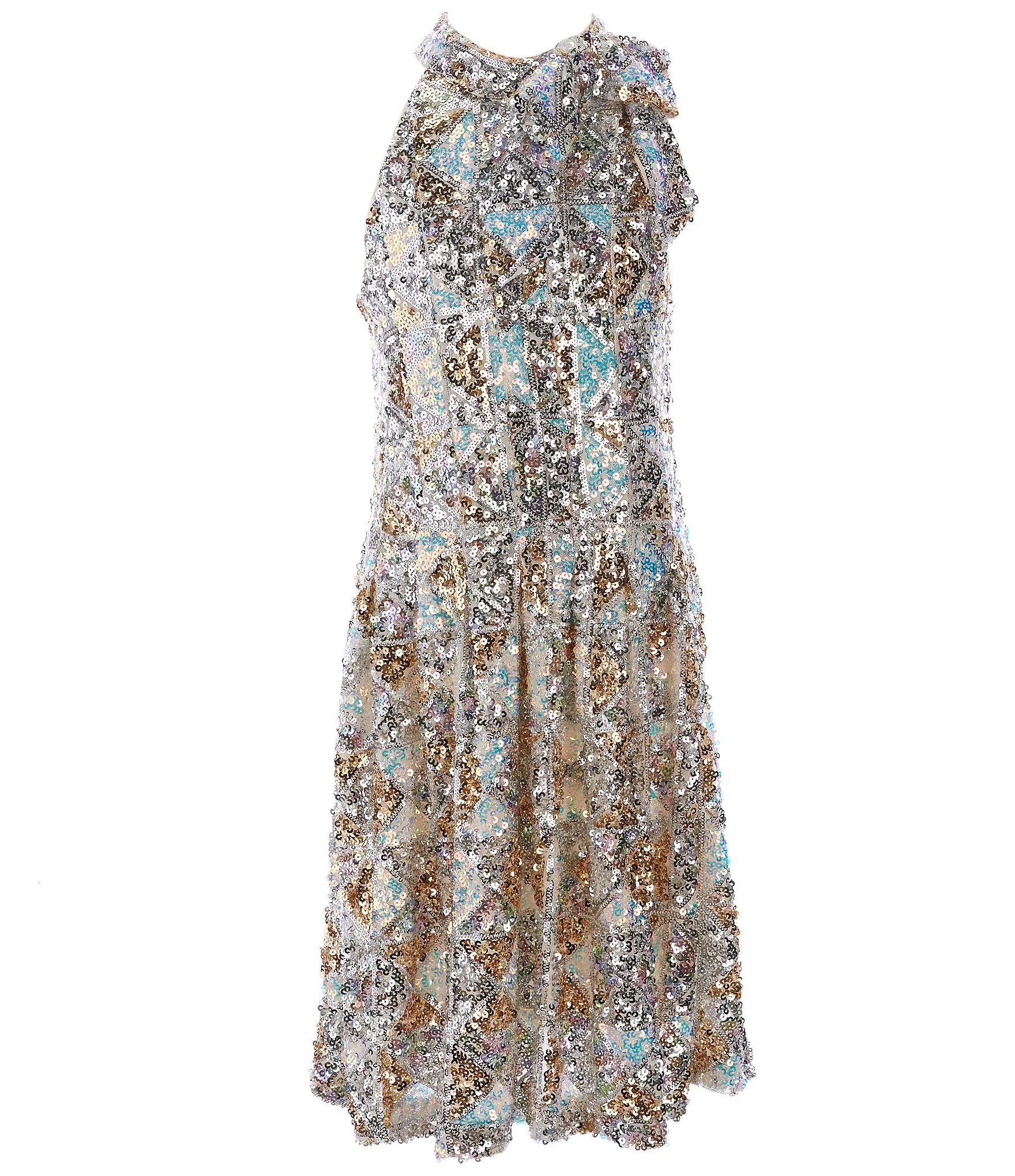 Big Girls 7-16 Sleeveless Halter Bow Neck Sequin Embellished Fit-and-Flare Dress | Dillard's