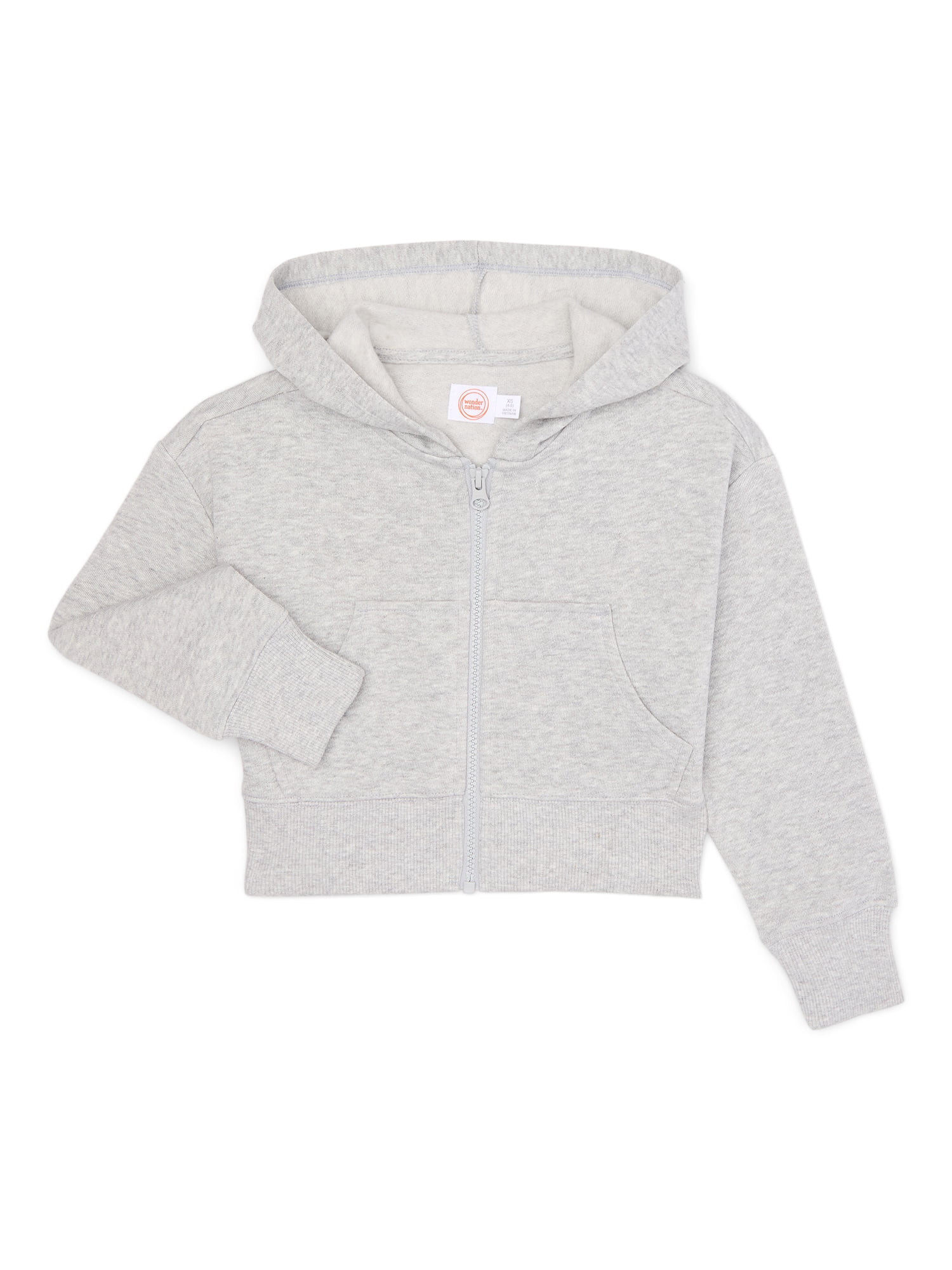 Wonder Nation Tween Girls Crop Fleece Full Zip Hoodie, Sizes 4-18 | Walmart (US)