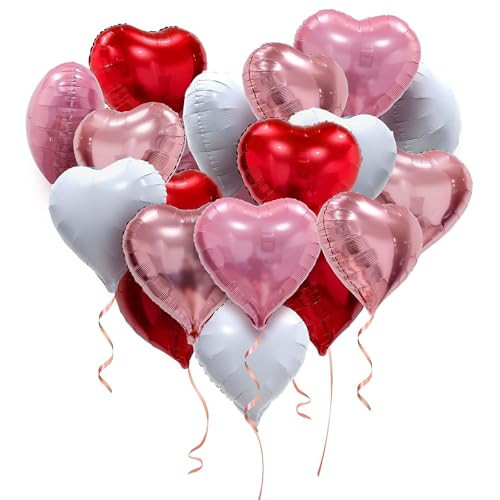 Pink Red White and Rose Gold Heart Balloons - 20 Pcs 18 Inch Valentine's Day Heart Shaped Foil Balloons for Valentines Day Decor Galentines Day Decorations Engagement Wedding Birthday Party Supplies | Amazon (US)