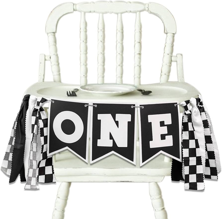 Race Car Birthday Highchair Banner - Black White Race Car Birthday Decorations,1st Birthday Race ... | Amazon (US)