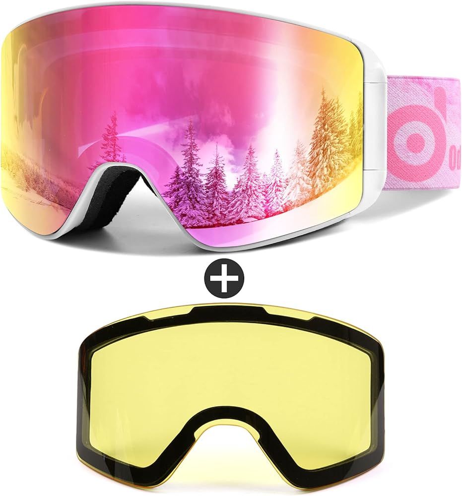 Odoland Ski Goggles with Detachable Lens, Frameless Interchangeable Lens Anti-Fog 100% UV Protection | Amazon (US)