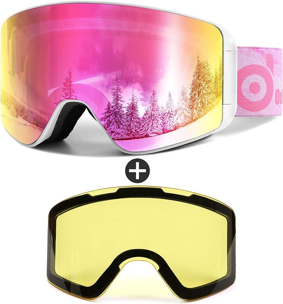 Odoland Ski Goggles with Detachable Lens, Frameless Interchangeable Lens Anti-Fog 100% UV Protection | Amazon (US)