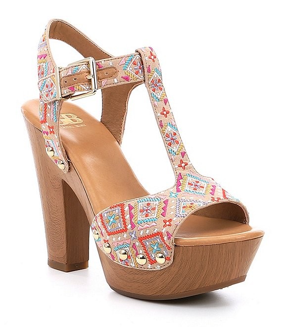 En-Chant Embroidered Wood Platform Dress Sandals | Dillards