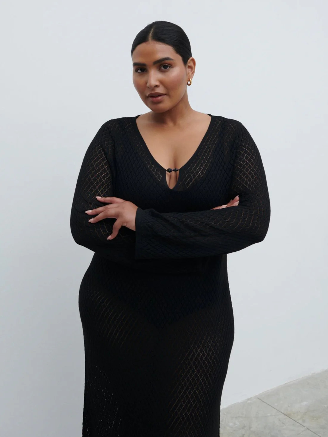 Croisette Knit Beaded Midaxi Dress Curve - Black | Pretty Lavish (UK)
