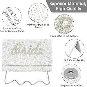 Bride Clutch Purse Bridal Shower Gift for Bride White Purse with Silver Letters THE BEADED LILY W... | Amazon (US)