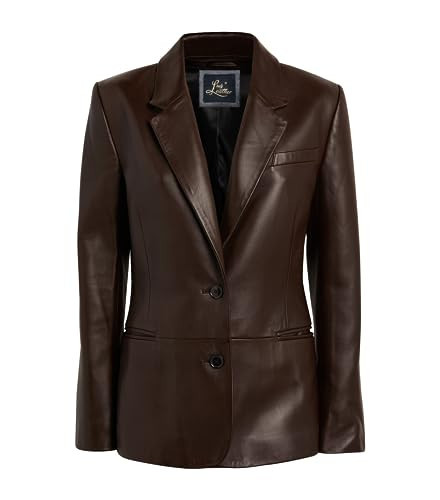 Captain Cory Unleash Your Style Brown's 2-Button Casual Coat, Long Sleeves Suit Lambskin Leather Blazer for Women (One Size, Brown) | Amazon (US)