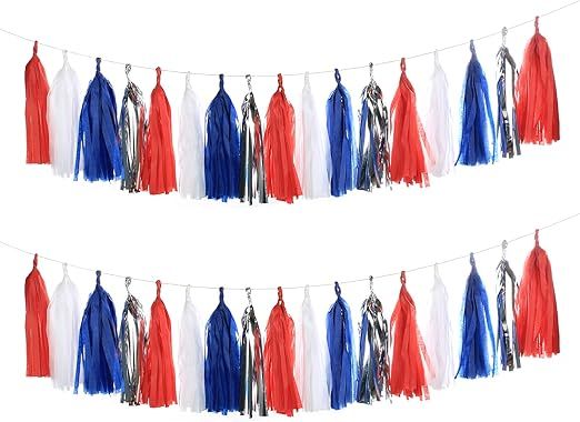 20pcs Red Blue White and Silver Tissue Tassel Garland Fourth of July USA America Independent Day ... | Amazon (US)