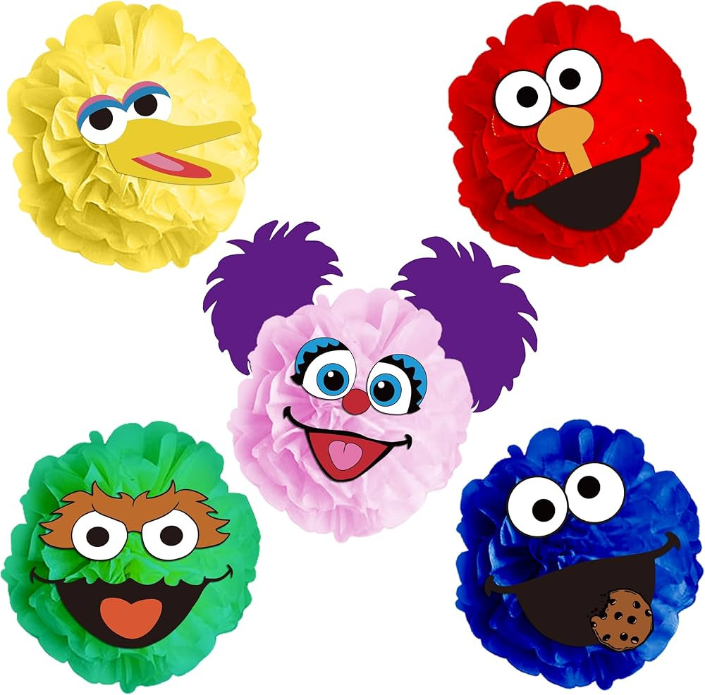 5 Pack Sesame Friend Street 12inch Pom Poms Flower Hanging Party Decorations Birthday Party Suppl... | Amazon (US)