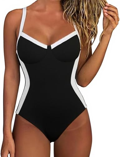 SUUKSESS Womens Tummy Control One Piece Swimsuit Sexy Crisscross Back Bathing Suit | Amazon (US)