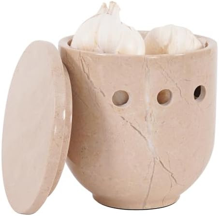Marble Garlic Keeper 4.5 Inch Beige Handmade Fresh Garlic Cloves Storage Container for Counter - ... | Amazon (US)