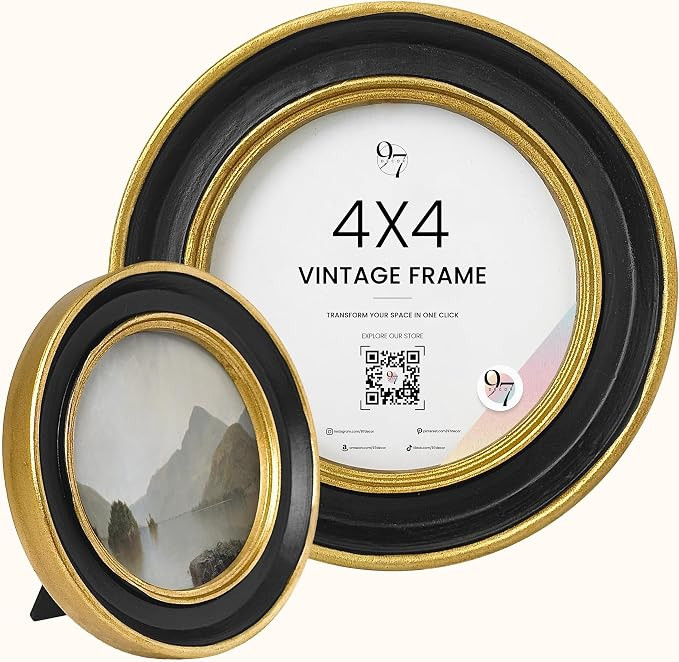 97 Decor Small Round Picture Frames 4x4, Elegant Vintage Frame 4 Inch For Tabletop, Wall Hanging,... | Amazon (US)