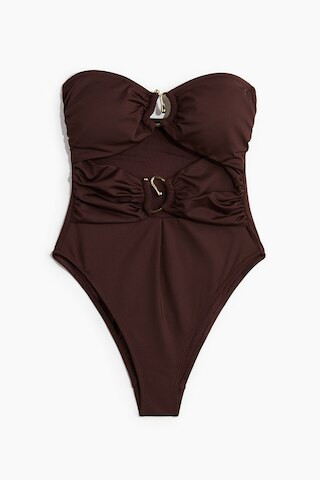H & M - Padded-cup bandeau swimsuit - Brown | H&M (UK, MY, IN, SG, PH, TW, HK)