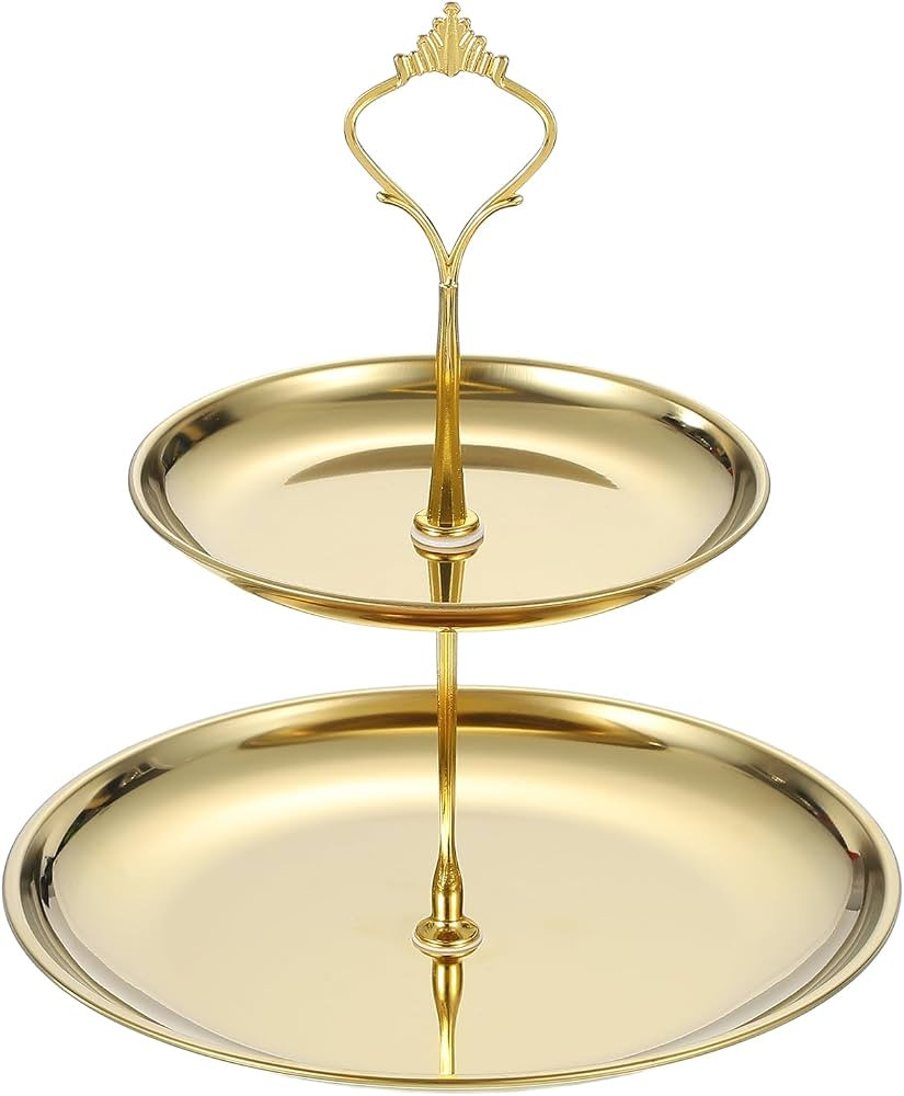 uxcell 1 Set 2-Tier Cupcake Stand Holder, Round Tiered Serving Tray Stainless Steel Cup Cake Stan... | Amazon (US)