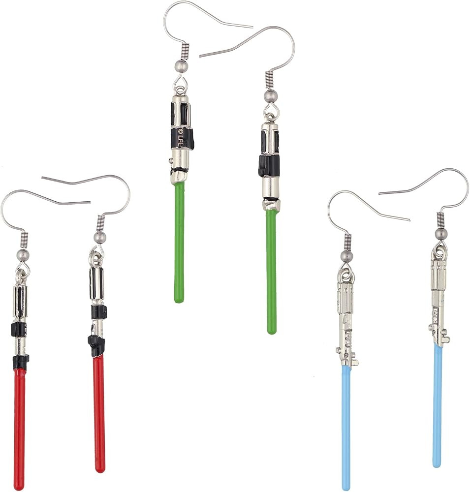 Star Wars Earrings Light Saber Dangle Ear Hook 3-Pair Set | Amazon (US)
