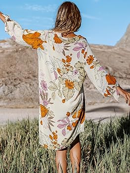 CUPSHE Women Floral Shirt Beach Cover Up Dress 3/4 Sleeve Cuff Tie Button Down Mini Summer Dresse... | Amazon (US)