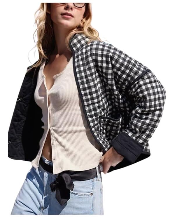 Omoone Women's Cropped Quilted Jacket Floral Printed LightWeight Padded Puffer Cardigan Coat Outw... | Amazon (US)