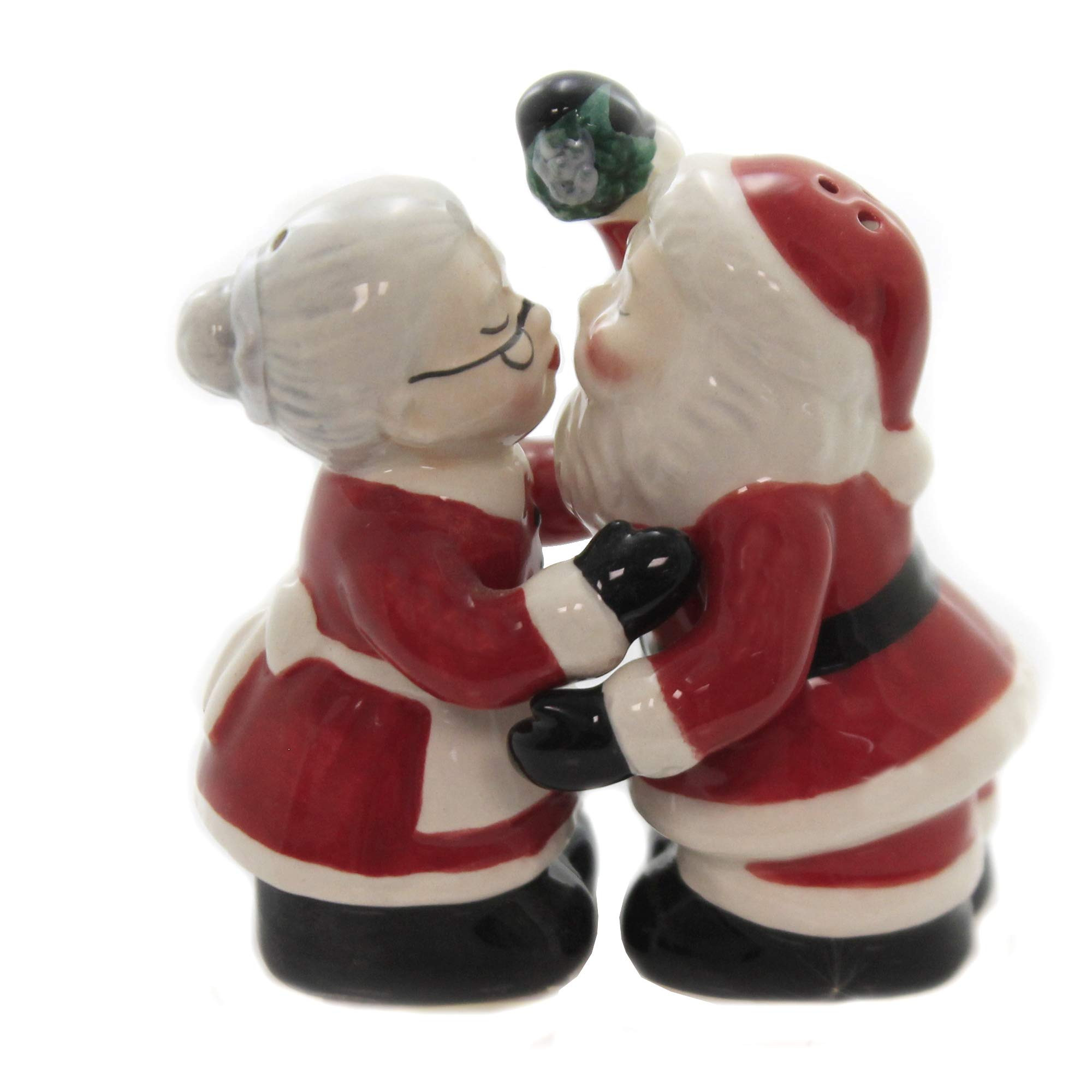Fine Ceramic Kissing Santa & Mrs. Claus Under the Mistle Salt & Pepper Shakers Set, 3-3/8" | Amazon (US)