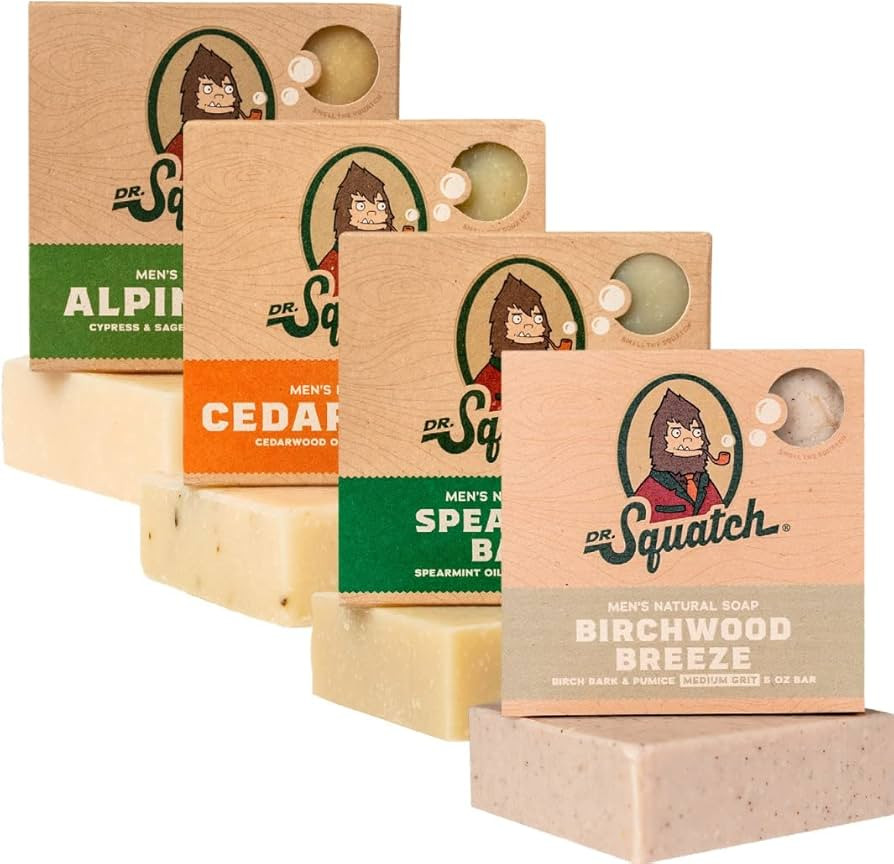 Dr. Squatch Men's Soap Variety 4 Pack - Spearmint Basil, Birchwood Breeze, Cedar Citrus, Alpine S... | Amazon (US)