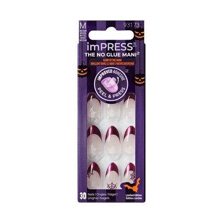 KISS imPRESS No Glue Needed Press On Nails Design Glow in the Dark Basic Witch Purple Medium Almond 30 Count | Walmart (US)