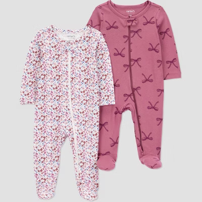 Carter's Just One You® Baby Girls' 2pk Bows Sleep N' Play - Burgundy | Target