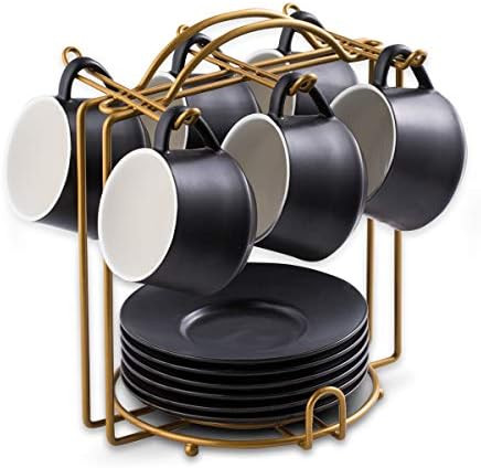 Espresso Cups with Saucers Set with Cup Holder 4 oz Cappuccino Cups Set of 6 - Teacup for Tea Par... | Amazon (US)