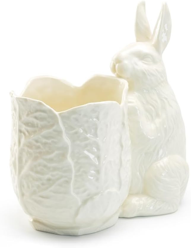 Bunny Cabbage Figurine Fine Porcelain Vase Spring Easter Home Decor, Regular, White | Amazon (US)
