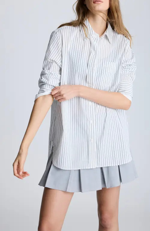 Kenneth Cole Stripe Oversize Button-Up Shirt in Pure White/Black at Nordstrom, Size Small | Nordstrom