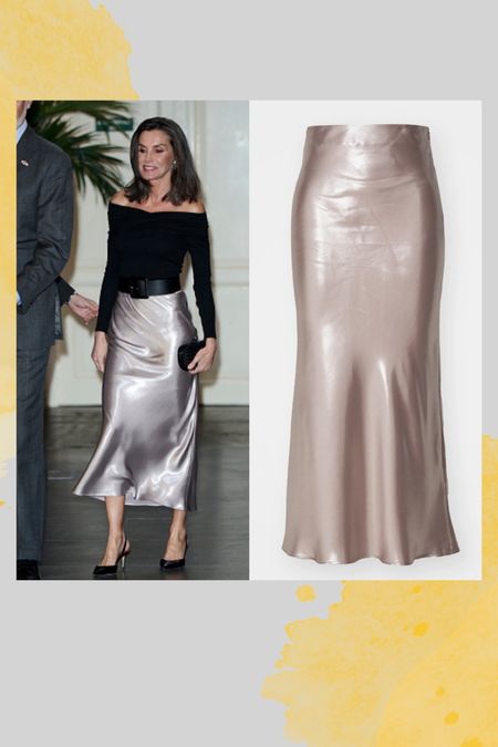 Queen Letizia Hugo boss satin midi skirt 