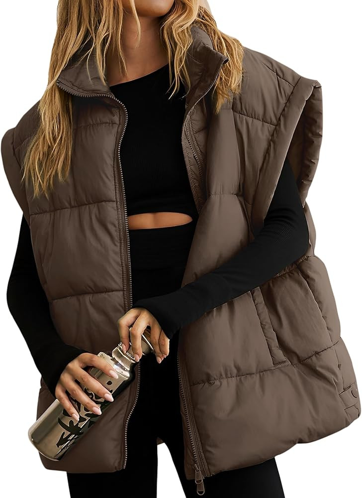 Lingswallow Womens Puffer Vest Oversized Puffer Jacket Coat Outerwear Sleeveless Stand Collar Ves... | Amazon (US)