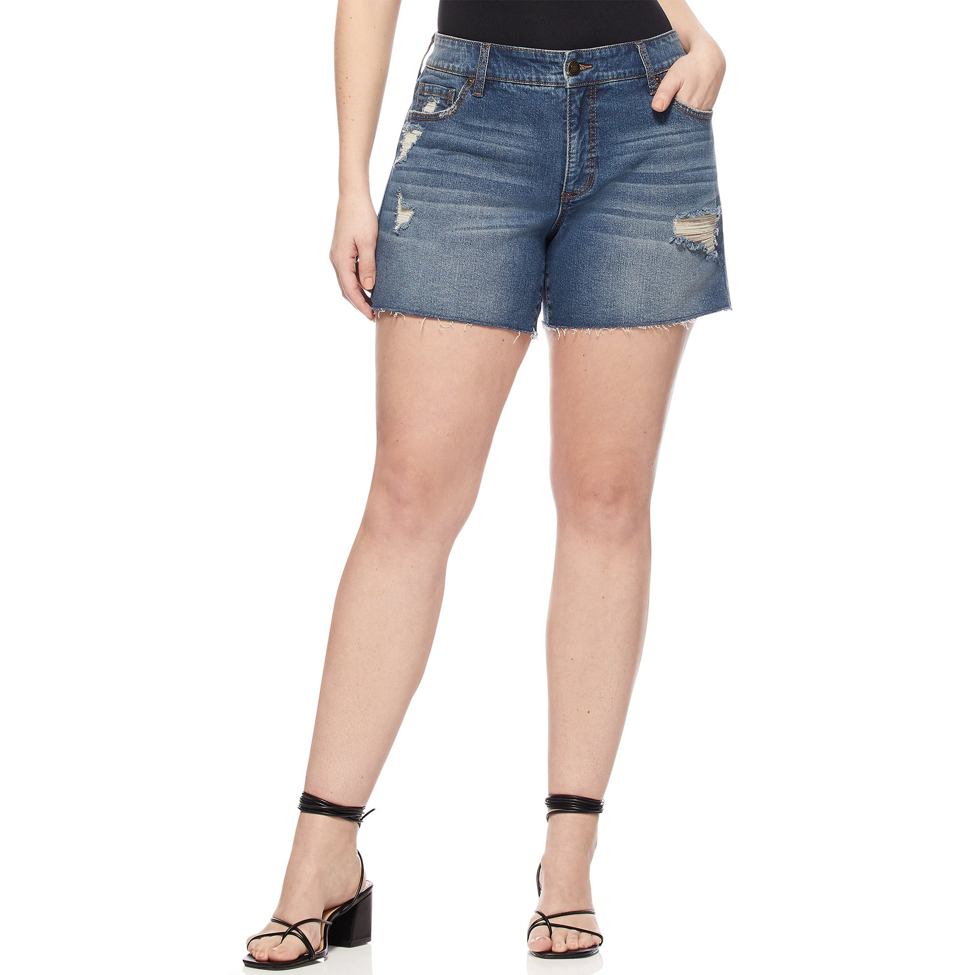 Sofia Jeans by Sofia Vergara Plus Size Lila Mid-Rise Raw Hem Shorts | Walmart (US)