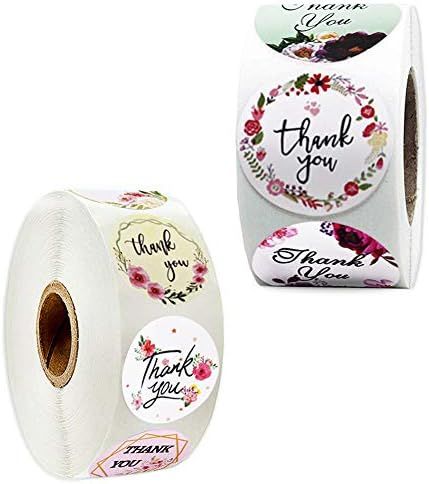 500pc Round Thank You Label Stickers - 1 inch Colorful Flower Design Stickers for Birthdays, Wedd... | Amazon (US)