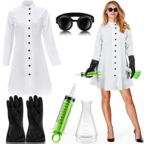 Jiuguva 5 Pcs Women's Mad Scientist Costume Scientist Lab Coat Set for Adult Women Halloween Cosplay Party Costume(Black,M) | Amazon (US)