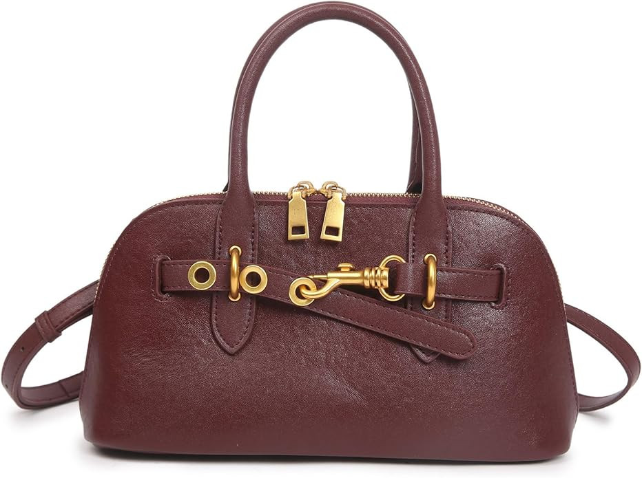 Genuine Leather Crossbody Purse for Women | Structured Top Handle Satchel Shoulder Bag with Adjus... | Amazon (US)