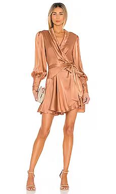 Zimmermann Silk Wrap Mini Dress in Biscuit from Revolve.com | Revolve Clothing (Global)