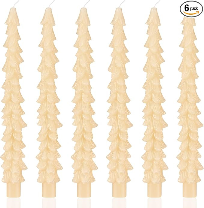 MTLEE 6 Pcs Christmas Tree Shaped Taper Candles Unscented Tree Candle Decorative Christmas Tree C... | Amazon (US)