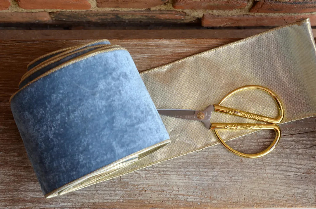 Dusty French Blue Crushed Velvet Wired Ribbon - Etsy | Etsy (US)