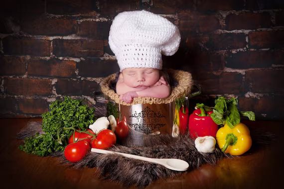 Crochet Chef Hat Photography Prop/Newborn Photo Prop/Baby Shower Gift/Infant Halloween Costume/Co... | Etsy (US)