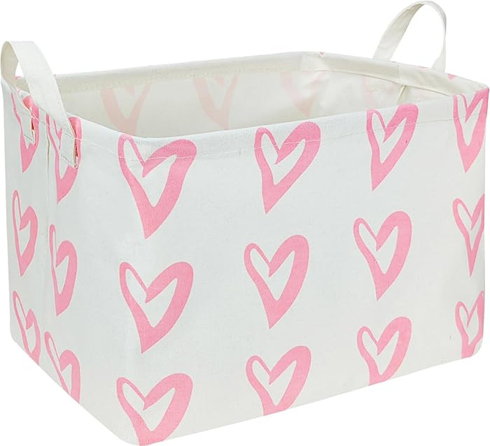 CLOCOR Rectangular Pink Heart Basket Empty, Storage Bin, Waterproof Book Box with Handles, Gift B... | Amazon (US)