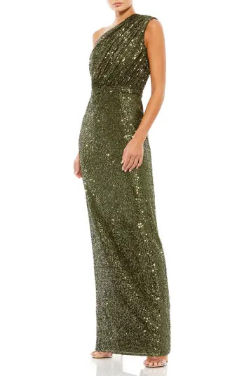 Sequined Ruched One Shoulder Gown | Nordstrom