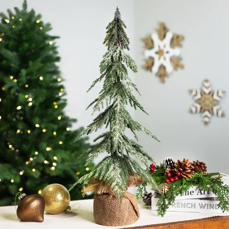 Northlight Real Touch™ Mini Icy Pine Christmas Tree in Burlap Base - 24" - Unlit | Walmart (US)