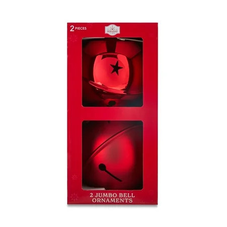 Red Jumbo Bell Shatterproof Christmas Ornaments, 7.87", 2 Count, by Holiday Time | Walmart (US)