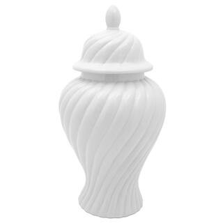 24 in. White Swirling Ridges Temple Jar | The Home Depot