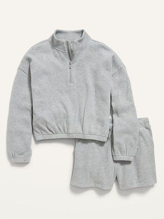 Textured Waffle-Knit Quarter-Zip Sweatshirt & Shorts Set for Girls | Old Navy (US)