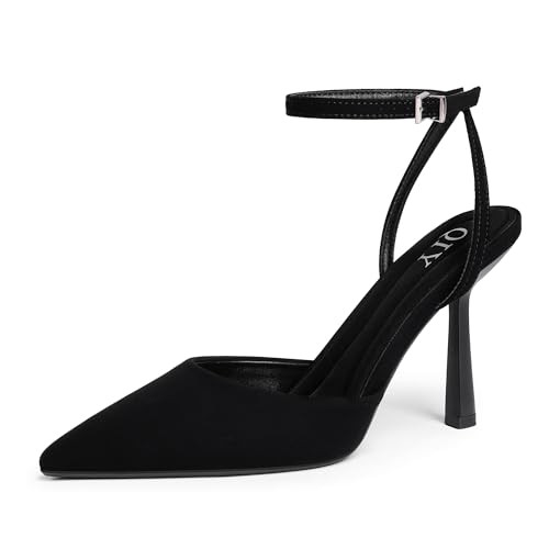 QIY Black Heels for Women Pumps High Heel Strappy Sandals, 6.5 | Amazon (US)
