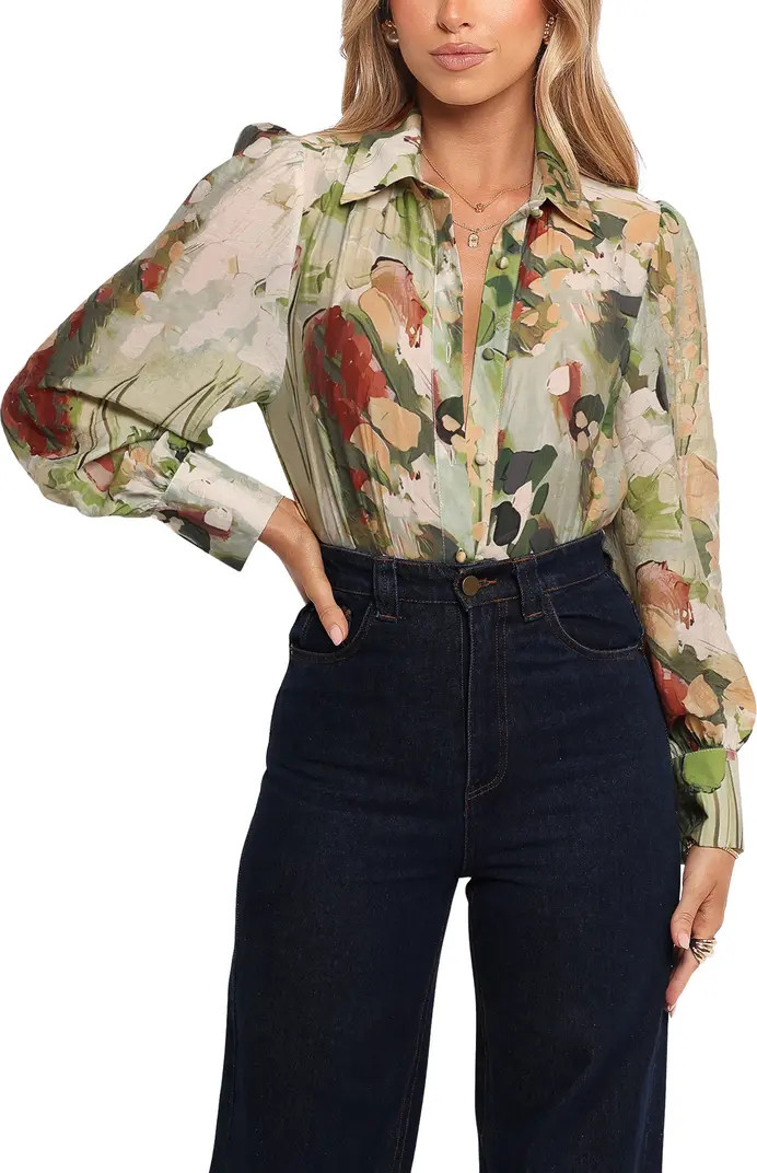 Allise Floral Print Cotton Blend Button-Up Shirt | Nordstrom