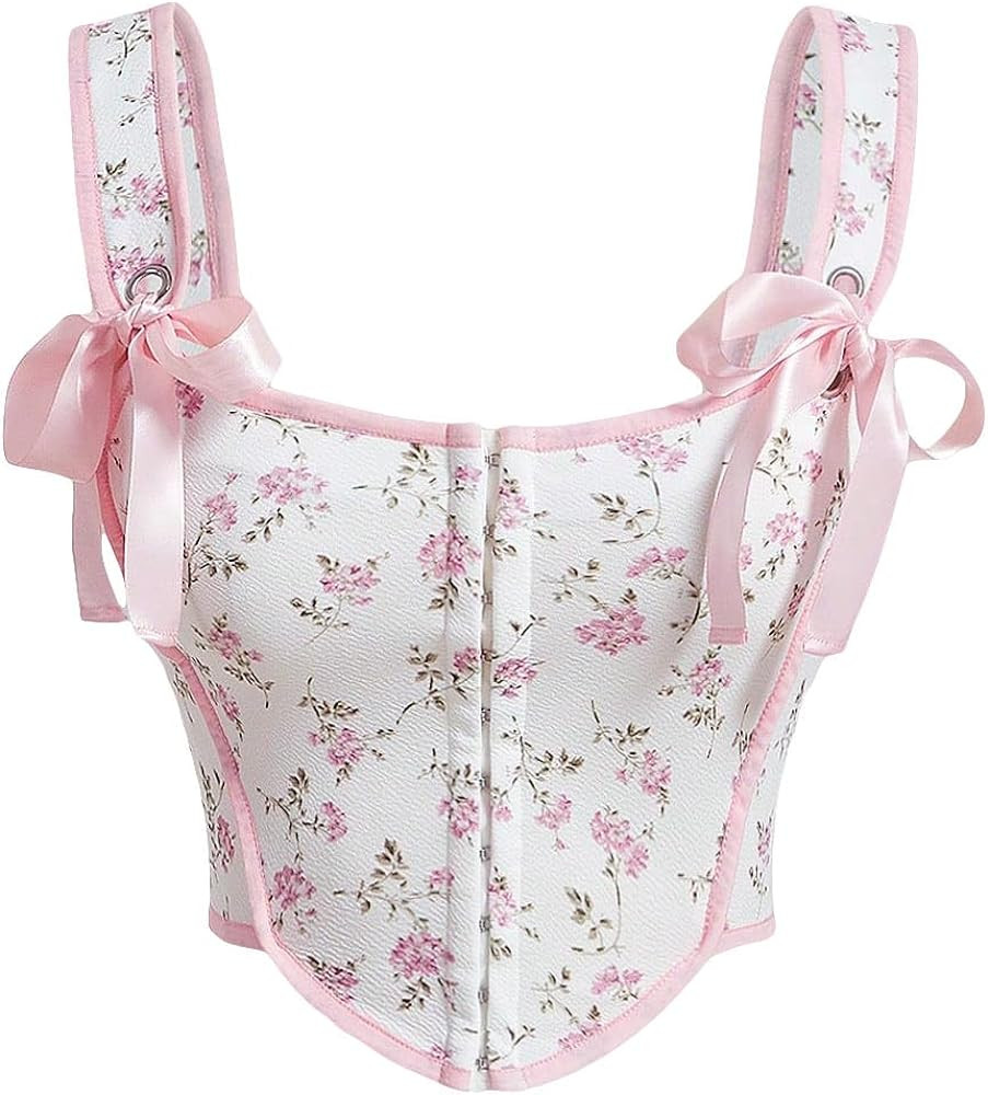 Milumia Women's Ditsy Floral Corset Top Knot Front Square Neck Curved Hem Cami Tank Tops | Amazon (US)