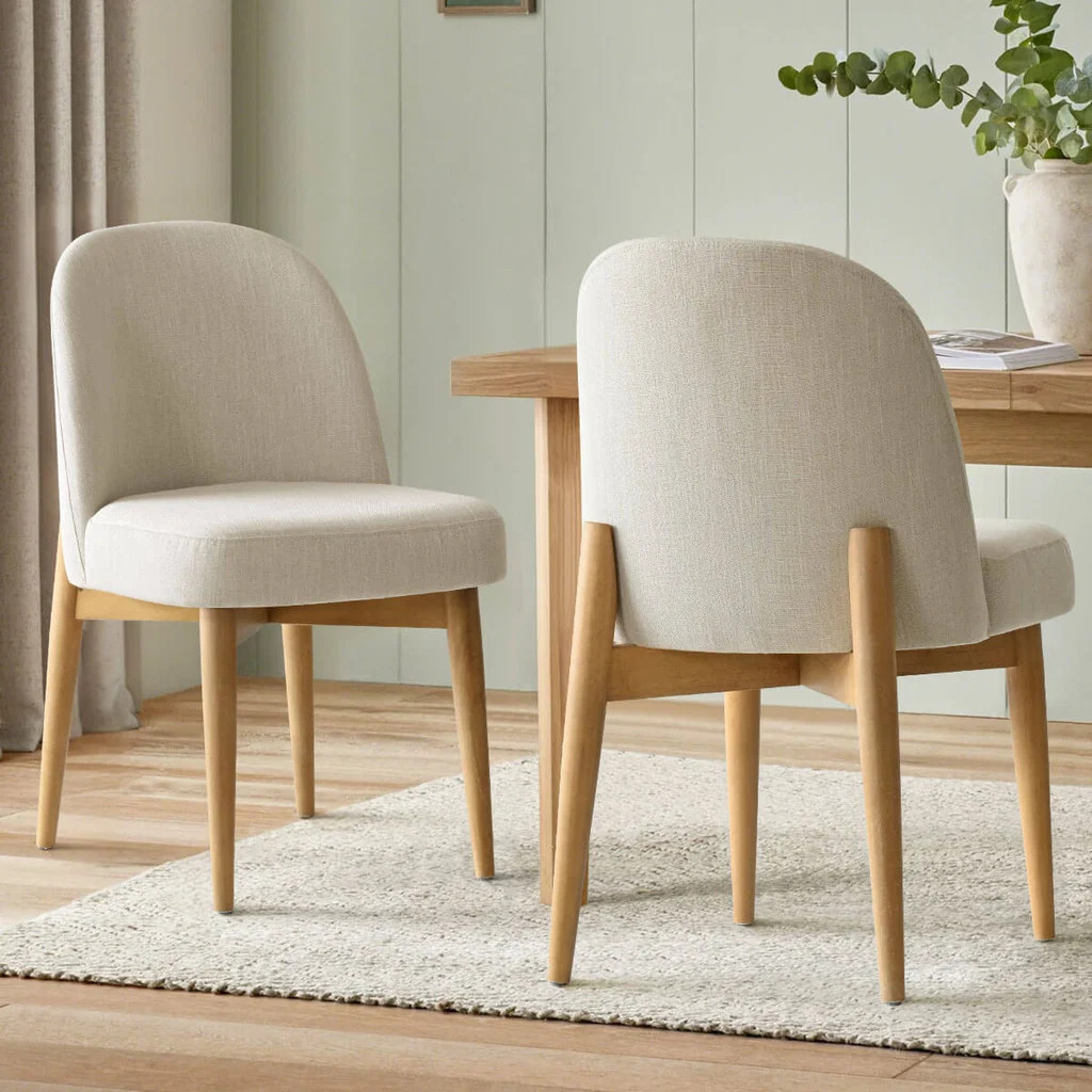 Havana Linen Upholstered Dining Chair with Solid Wood Legs (Set of 2) | Pop Maison