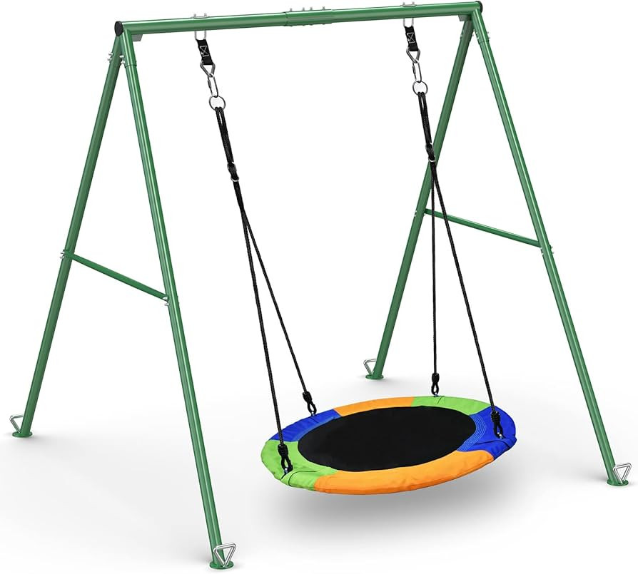 PACEARTH 440lbs Capacity Flying Saucer Swing Set with Heavy Duty A-Frame Metal Swing Stand, Full ... | Amazon (US)