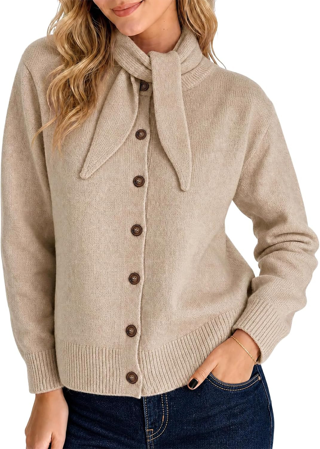 Cicy Bell Womens Button Down Cardigans Sweaters Tie Bow Long Sleeve Knit Tops | Amazon (US)